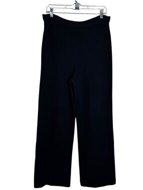 St. John Santana Knit Black Pull On Wide Straight Leg Pants Vintage Size M